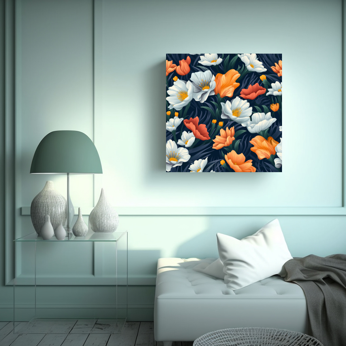 ARTE FLORAL MULTICOLOR, PINTURA DE CAMPO EN FLOR, 100X100 CM - 2