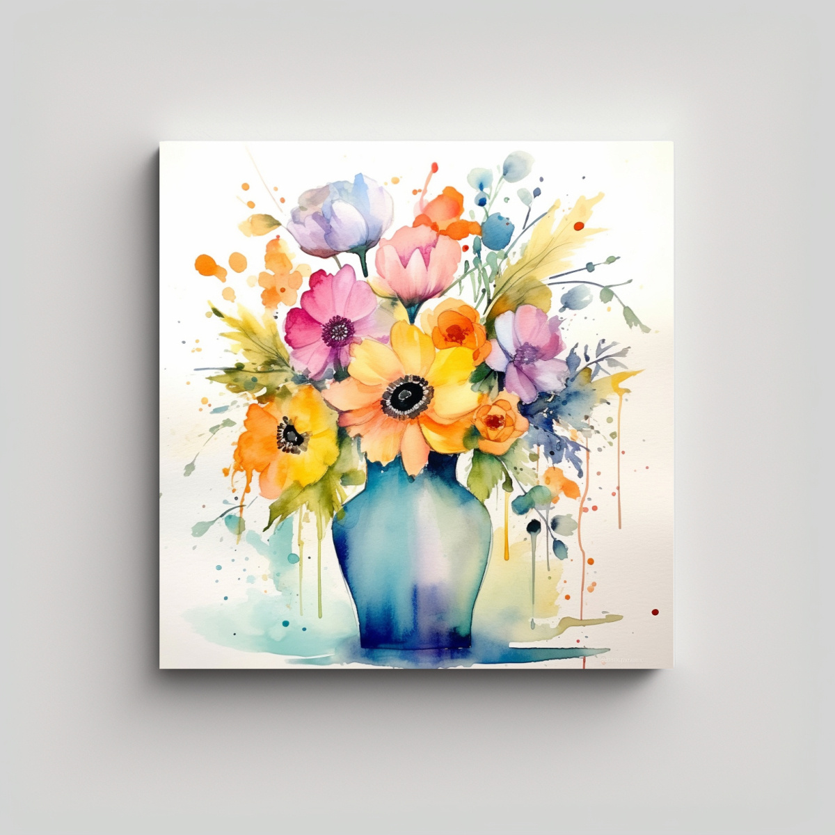 EXPRESIÓN FLORAL ACUARELA PASTEL LIENZO DE ARTE 80X80 CM - 1