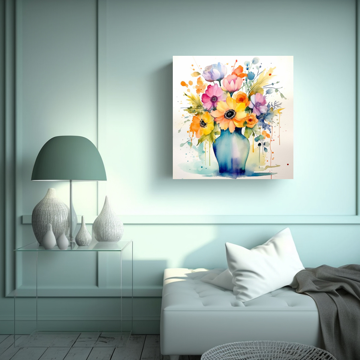 EXPRESIÓN FLORAL ACUARELA PASTEL LIENZO DE ARTE 80X80 CM - 2