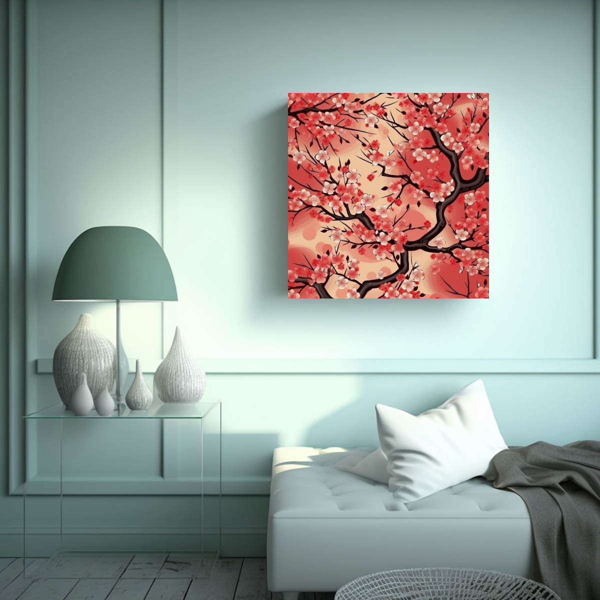 ARTE ORIENTAL ACTUAL CON PATRÓN DE FLOR DE 100X100 CM - 2