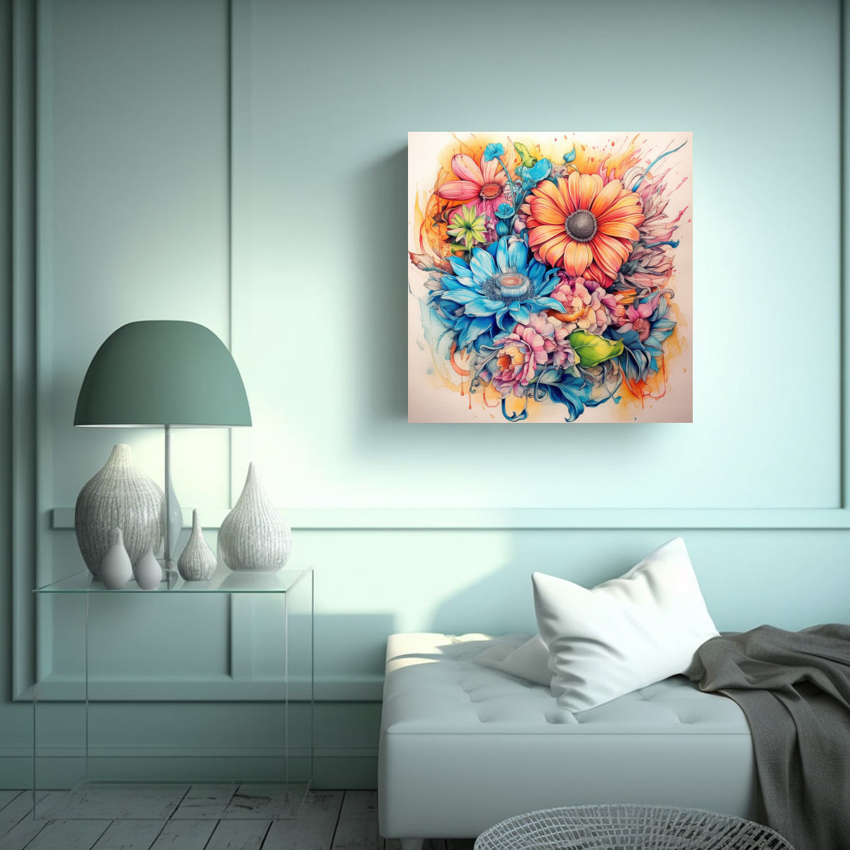 ARTE FLORAL DIBUJO A LÁPIZ CANVA AYXP14400 70X70 CM - 2