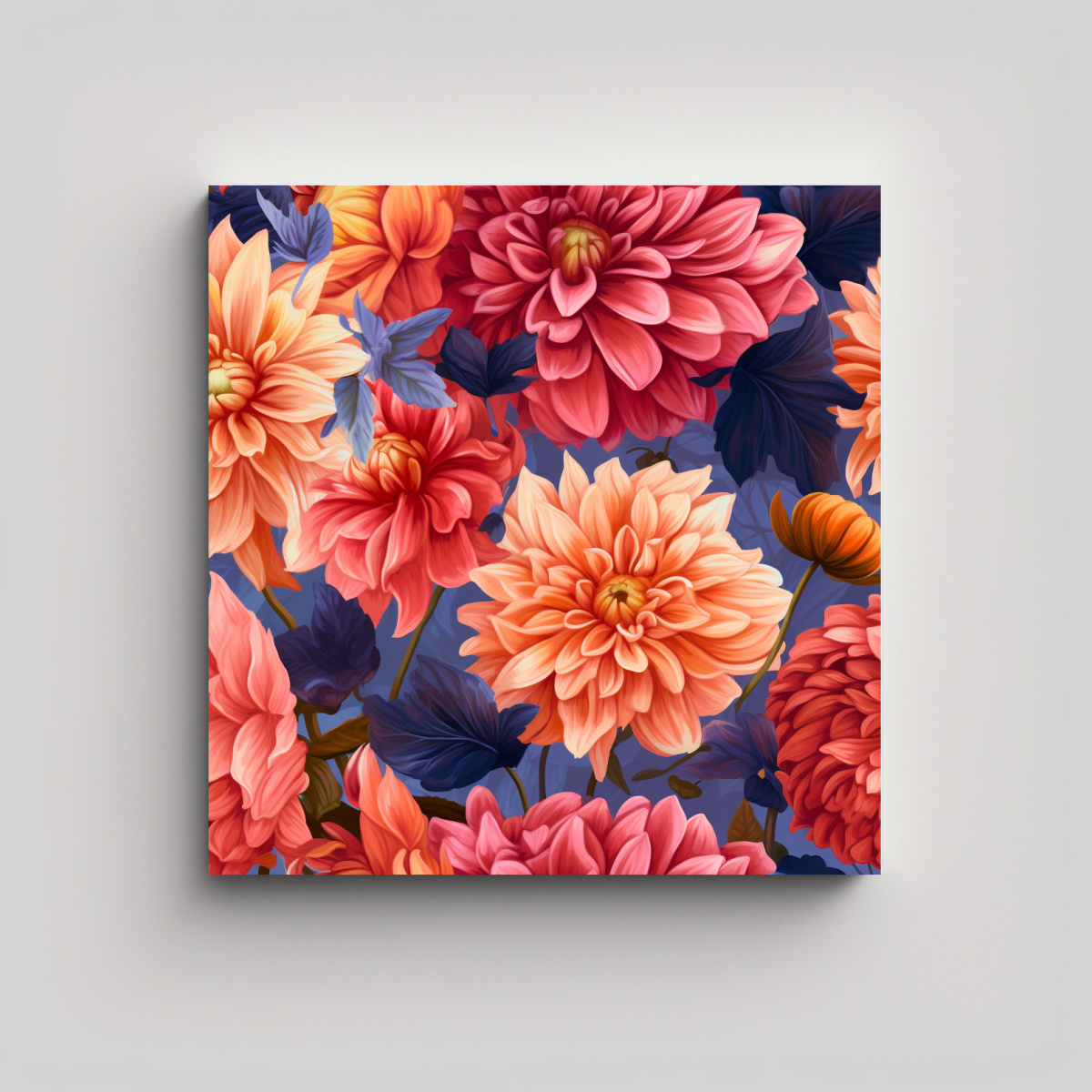 CUADRO ABSTRACTO VIBRANTE DE DAHLIAS ZINNIAS 80X80 CM - 1