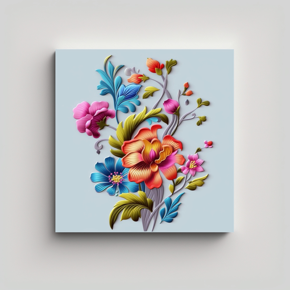 ARTE 3D BORDADO ÚNICO RAMA COLORIDA HOGAR 90X90 CM - 1