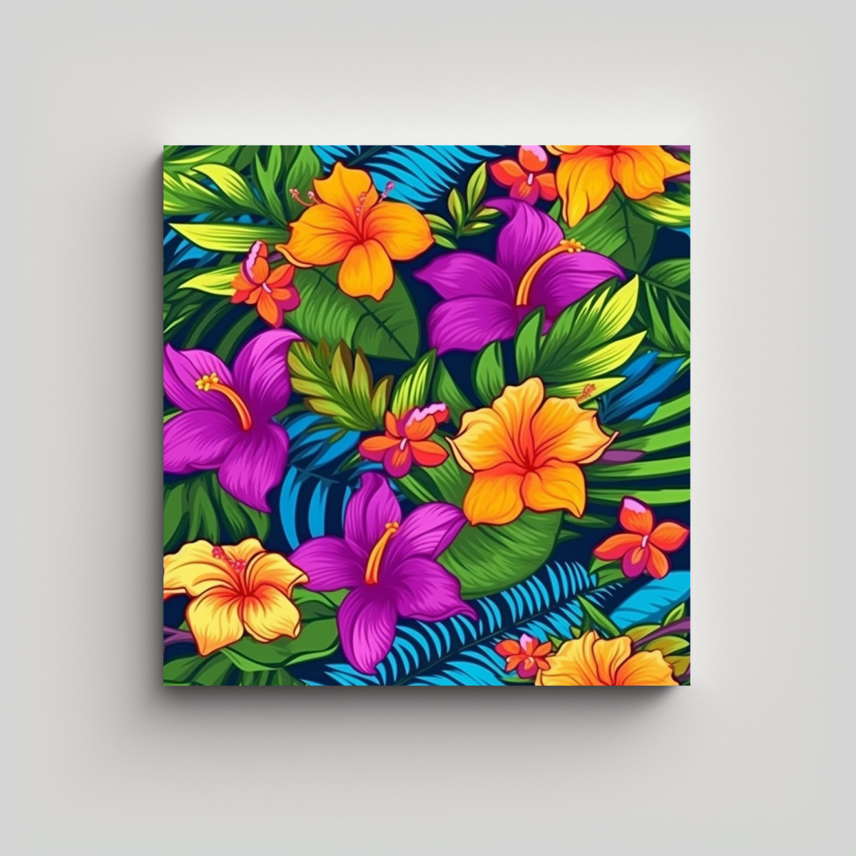TROPICAL FLORES BRILLANTES ÚNICAS PINTURA SOL 90X90 CM - 1
