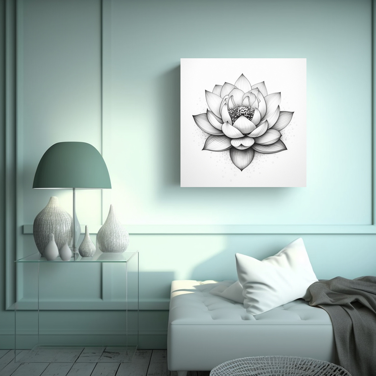 ARTE DE TATUAJE EN LIENZO, FLOR DE LOTO CALIDOS 50X50 CM - 2