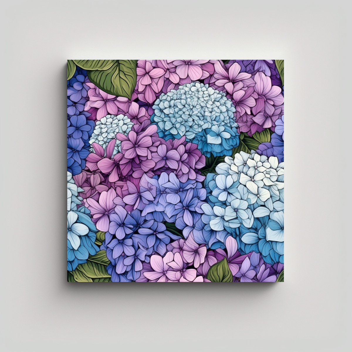 CUADRO MODERNO FLORAL DE HYDRANGEA DETALLADA EN 90X90 CM - 1