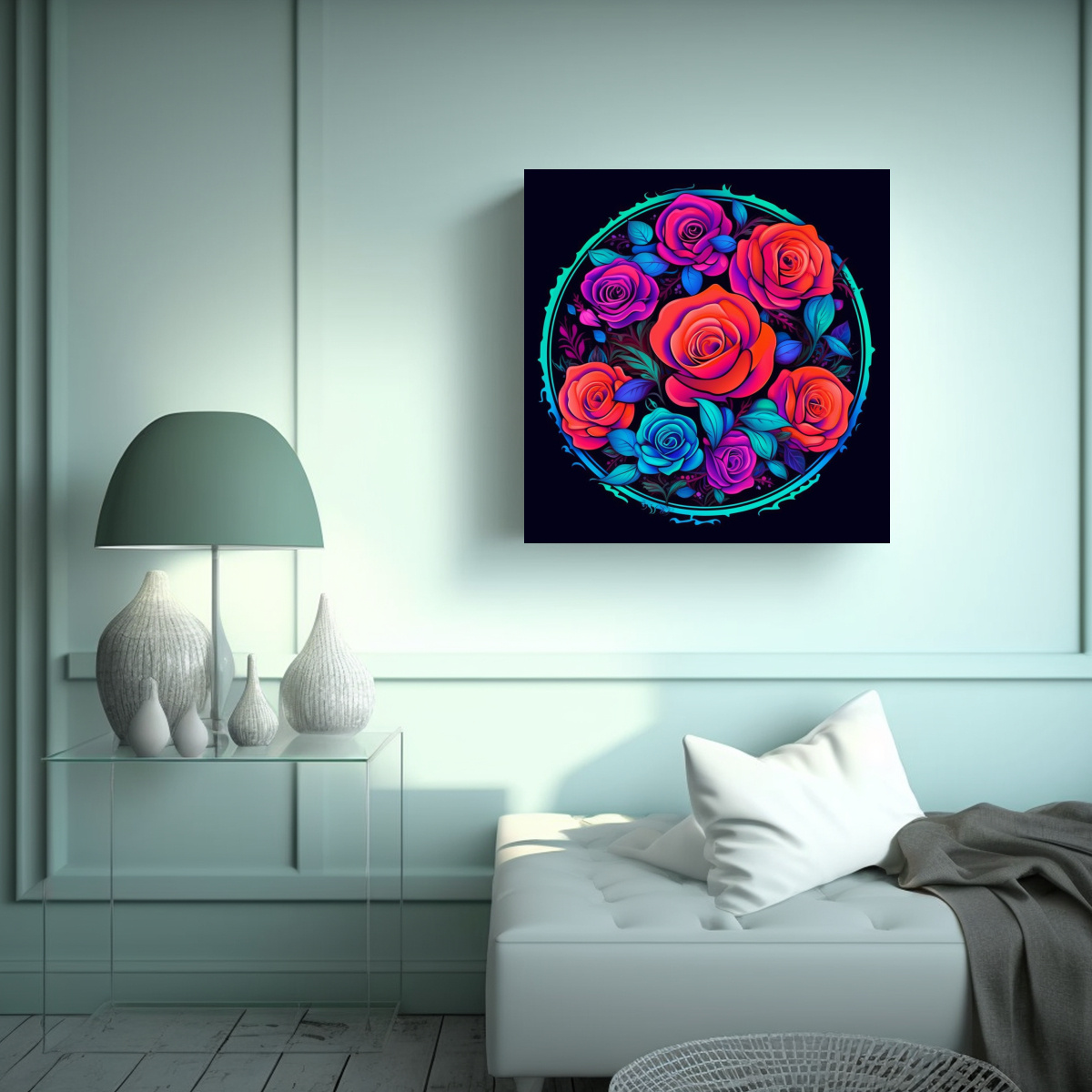 ROSES NATUREZA LIENZO, MOTIVOS DE HOJAS, 100X100 CM - 2