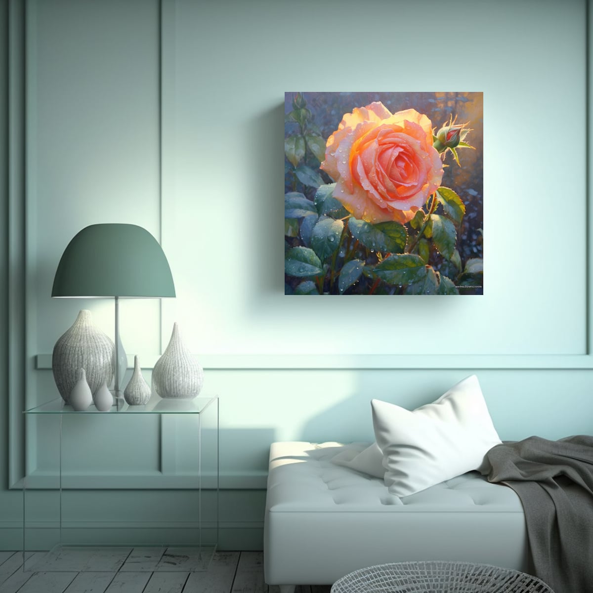 PINTURA DE ACEITE DE ROSAS MODERNA ARTE DE PARED 90X90 CM - 2