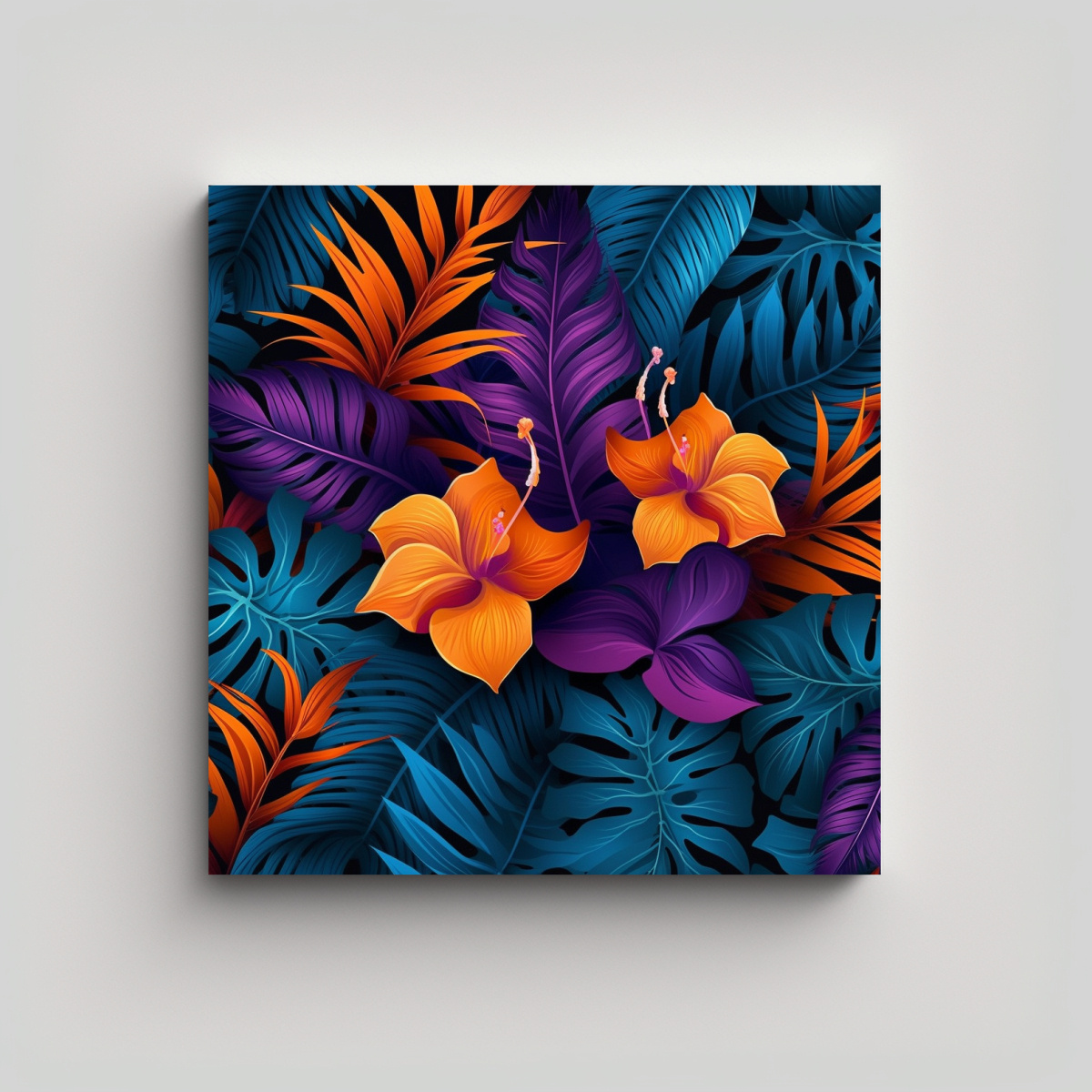 ARTE TROPICAL VECTORIAL DE HOJAS Y FLORES 90X90 CM - 1