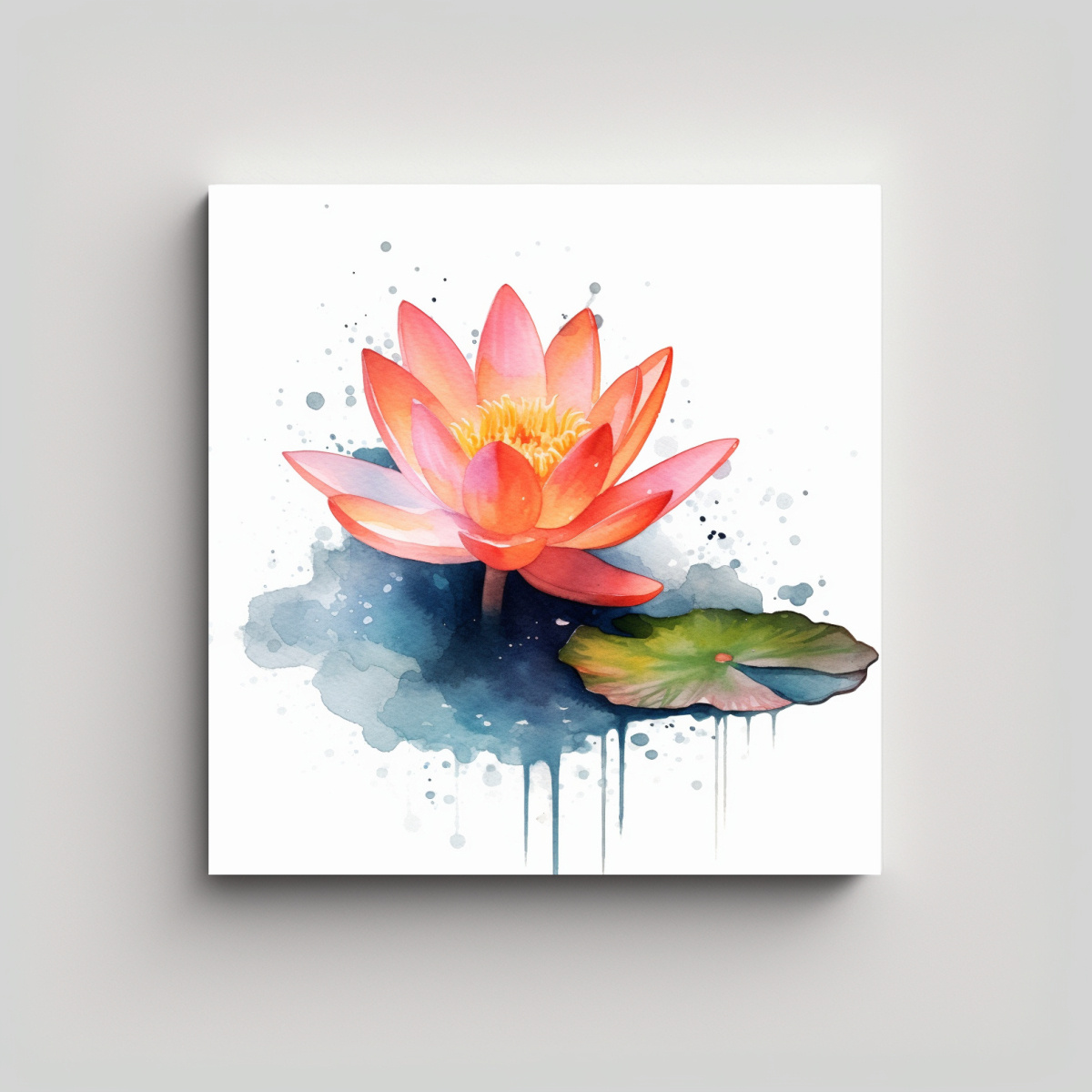 CUADRO ABSTRACTO DE LOTO FLOTANTE EN ESTANQUE CON 40X40 CM - 1