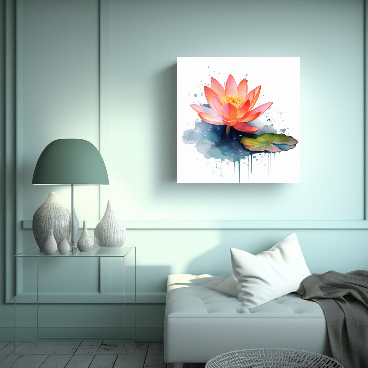 CUADRO ABSTRACTO DE LOTO FLOTANTE EN ESTANQUE CON 40X40 CM - 2