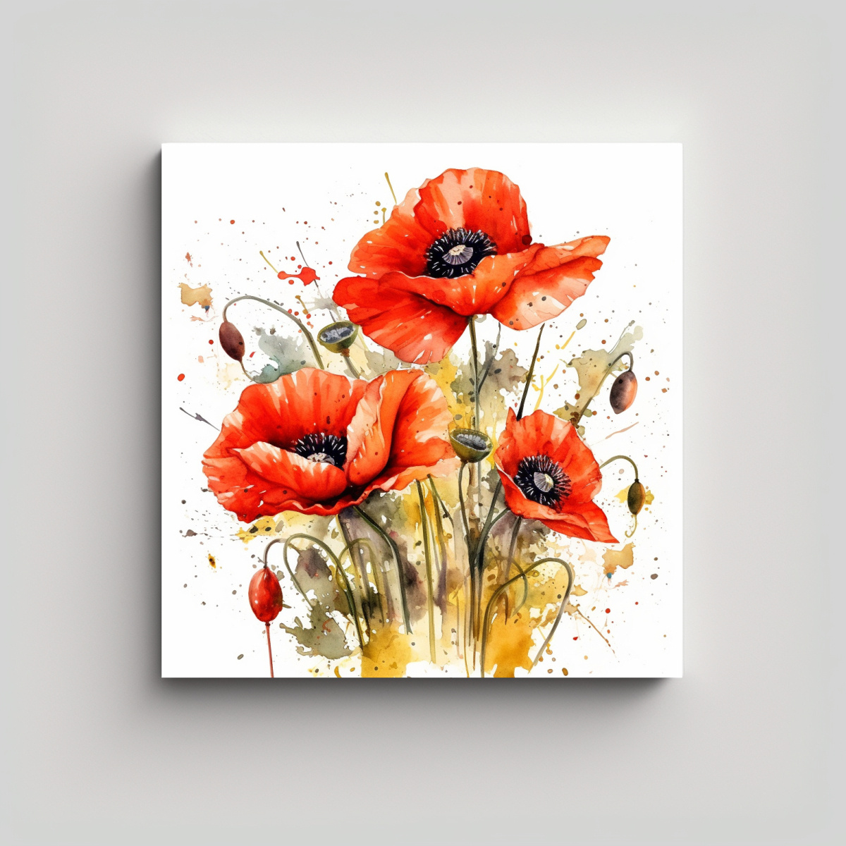 ARTE POP ABSTRACTO EN TELA: POPPYS EN ACUARELA 70X70 CM - 1