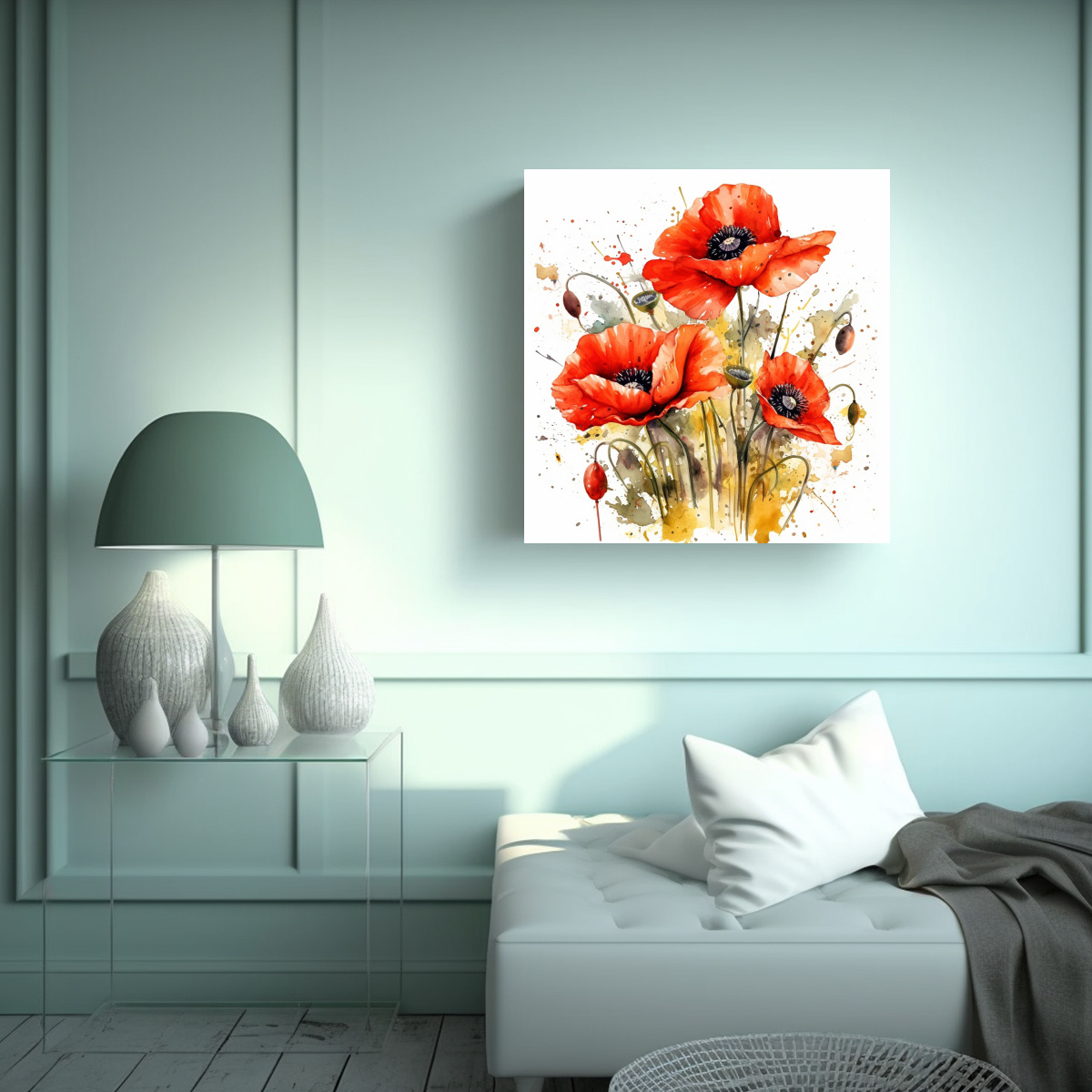 ARTE POP ABSTRACTO EN TELA: POPPYS EN ACUARELA 70X70 CM - 2