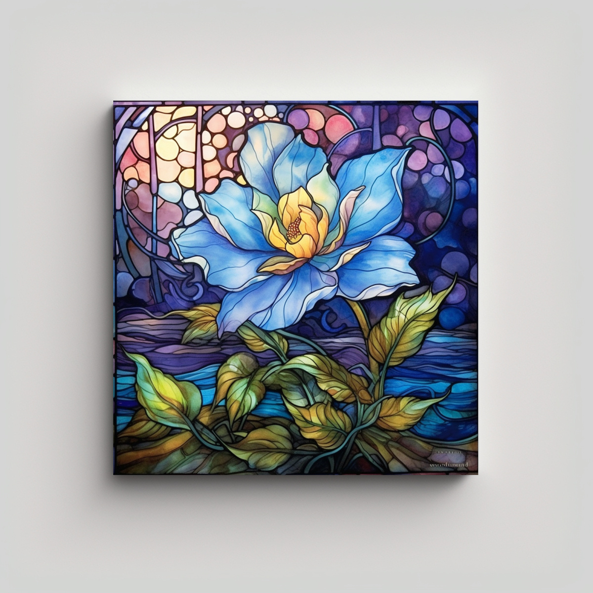 COMPOSICIÓN LUMINOSA DE HADA FLORAL EN VITRAL 30X30 CM - 1