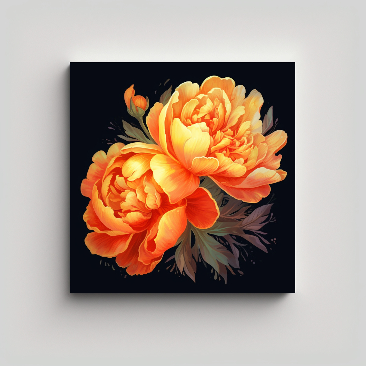 ILUSTRACIÓN ENIGMÁTICA DE PEONÍA NARANJA: ARTE 100X100 CM - 1
