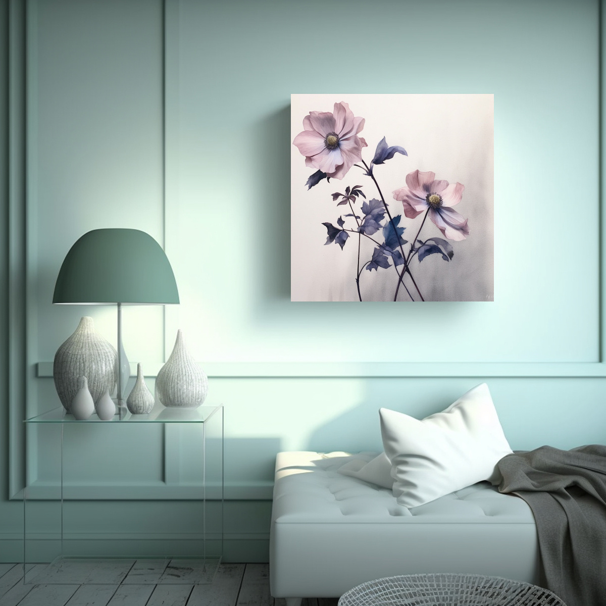 CUADRO MINIMALISTA DETALLADO DE FLORES EN ÓLEO 70X70 CM - 2