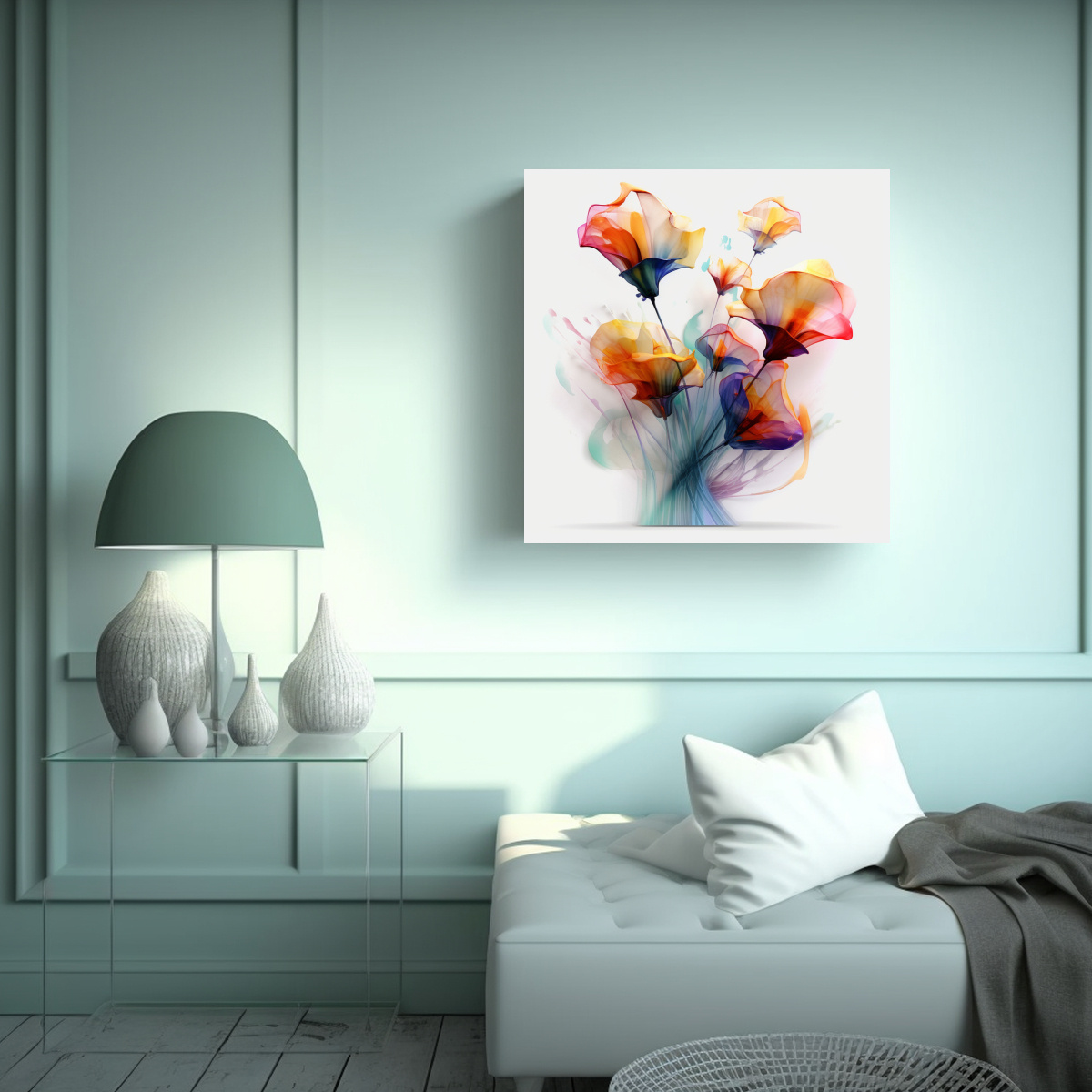 ARTE ABSTRACTO DE FLORES EN TONOS LIVING PARA 20X20 CM - 2