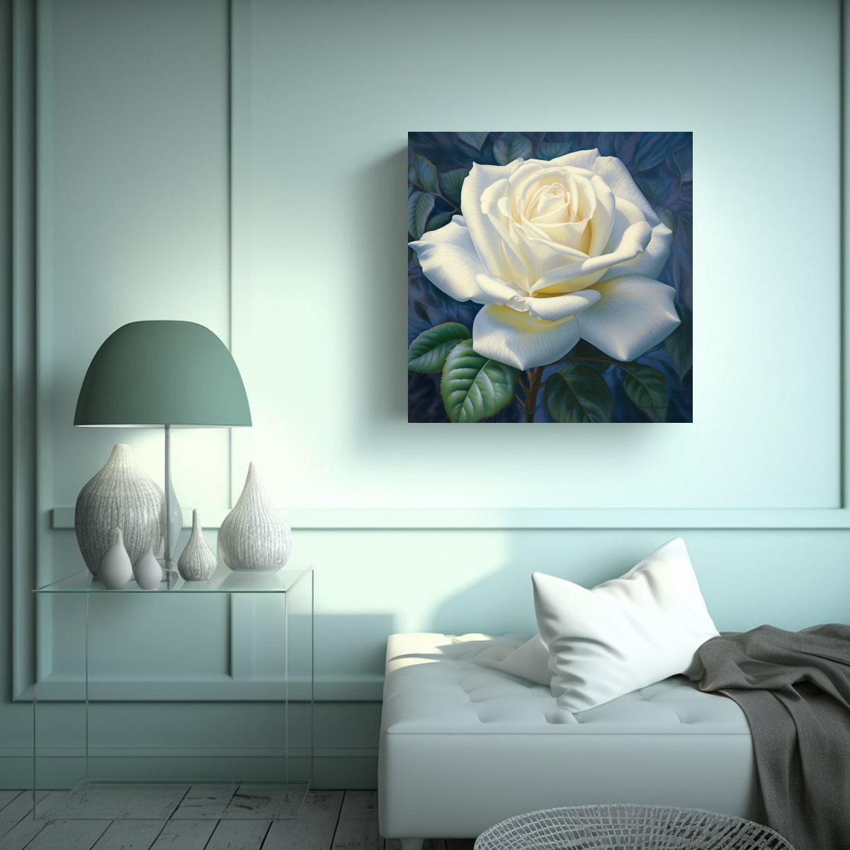 CUADRO DECORATIVO LIENZO DE ROSA BLANCA: TEMA 100X100 CM - 2