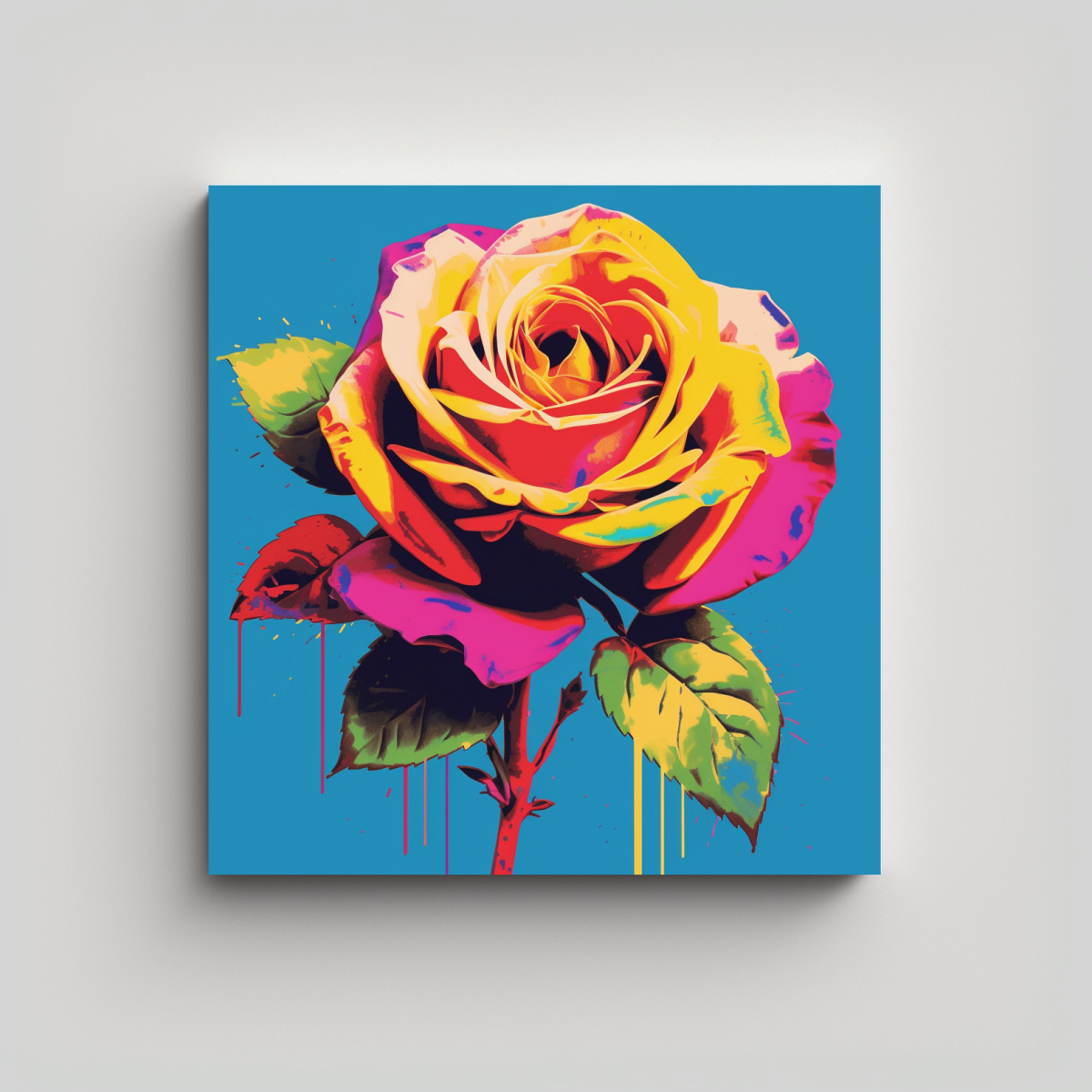 CUADRO INSPIRADOR POP ART: ROSA AL ESTILO ANDY 90X90 CM - 1