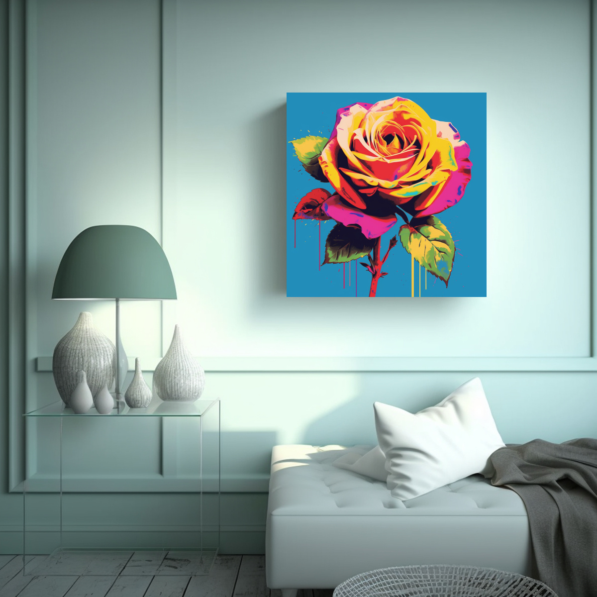CUADRO INSPIRADOR POP ART: ROSA AL ESTILO ANDY 90X90 CM - 2