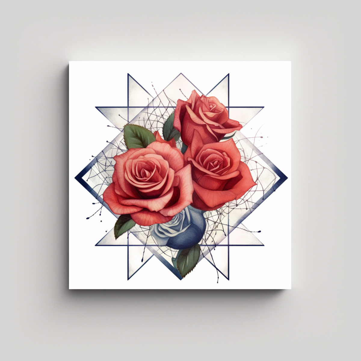 CUADRO MODERNO DE ROSAS EN GEOMETRÍA CUADRADA 30X30 CM - 1