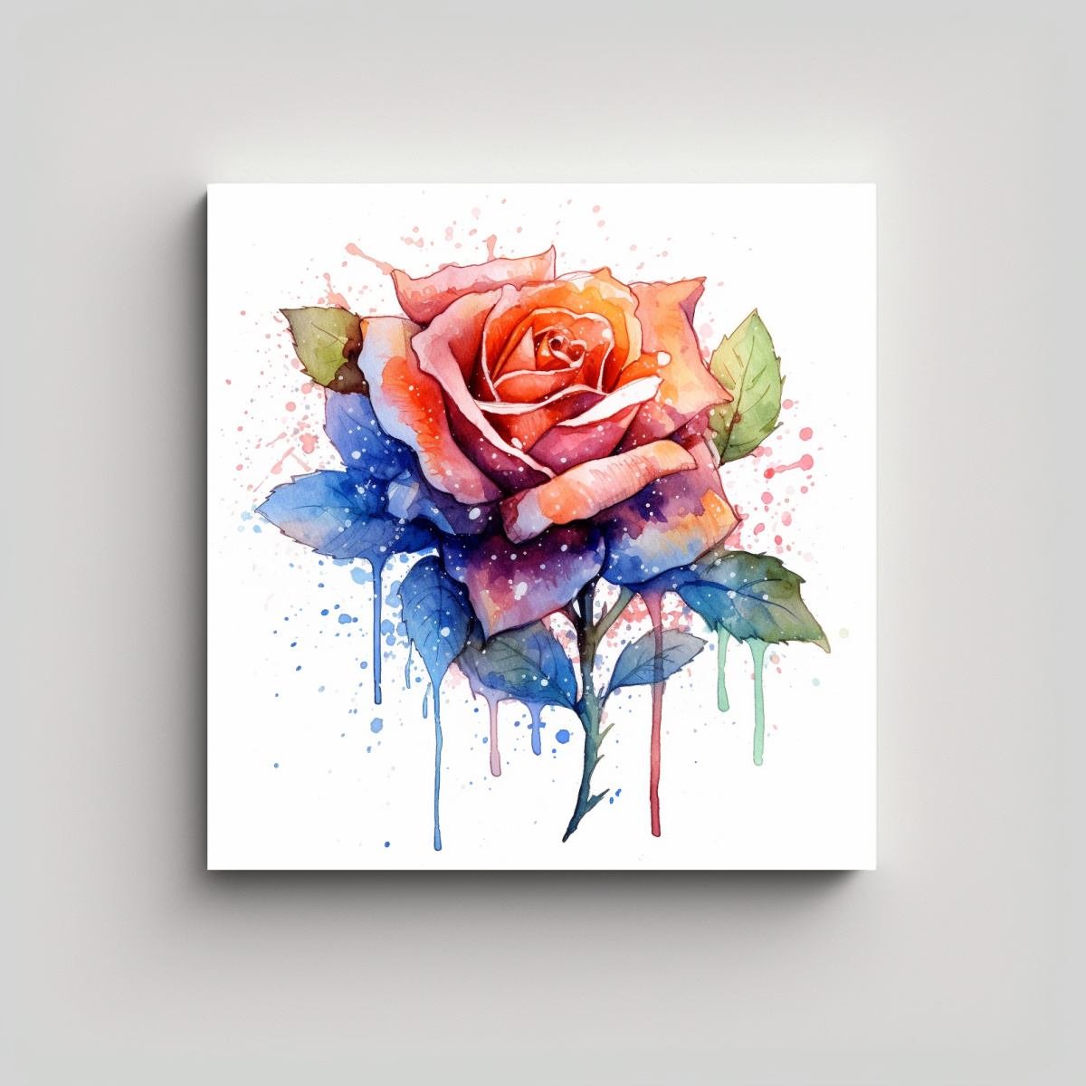 CUADRO DECORATIVO FLORAL ROSA EN ACUARELA Y TELA 30X30 CM - 1