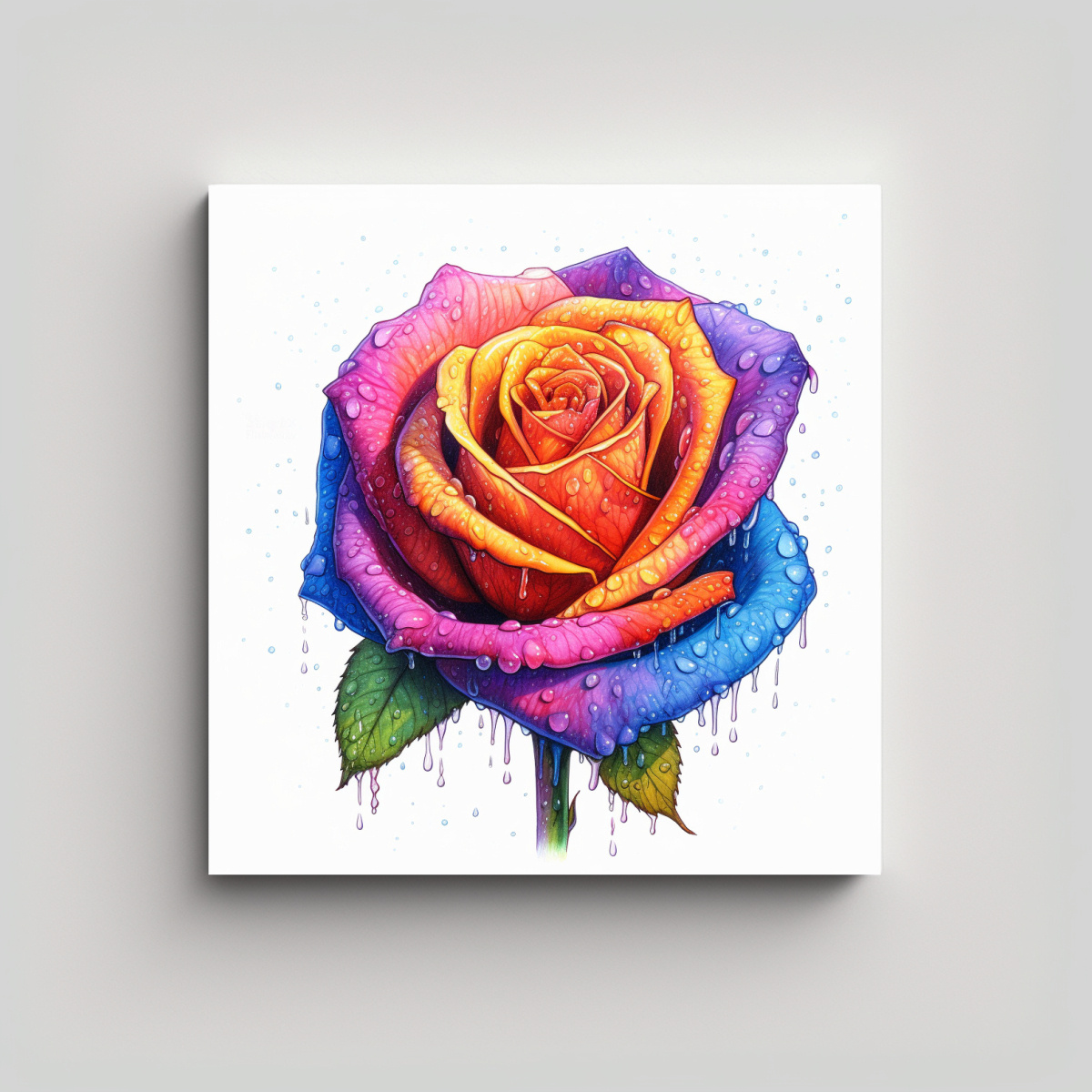 CUADRO CREATIVO DE ESPACIO CON ROSA COLORIDA Y 70X70 CM - 1
