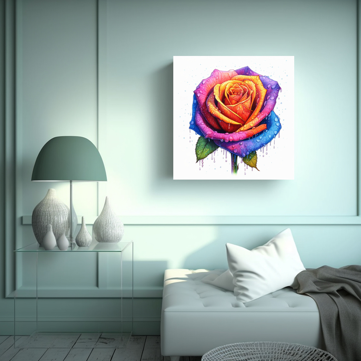 CUADRO CREATIVO DE ESPACIO CON ROSA COLORIDA Y 70X70 CM - 2