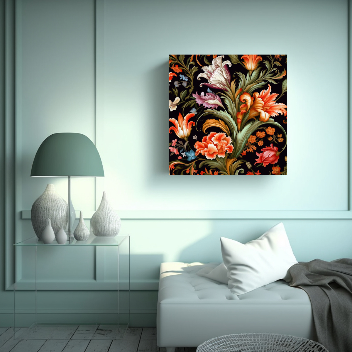 COMPOSICIÓN DE ARTE DE PARED: PATRÓN FLORAL 80X80 CM - 2