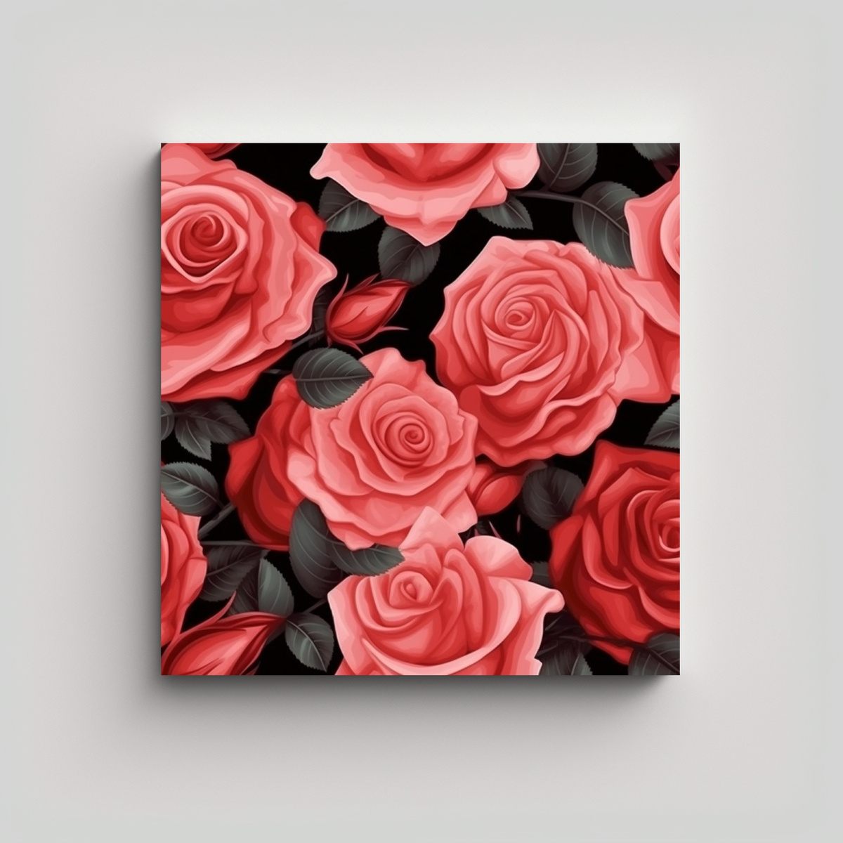 LIENZO REALISTA DE ROSAS ROJAS Y ROSADAS PARA 70X70 CM - 1
