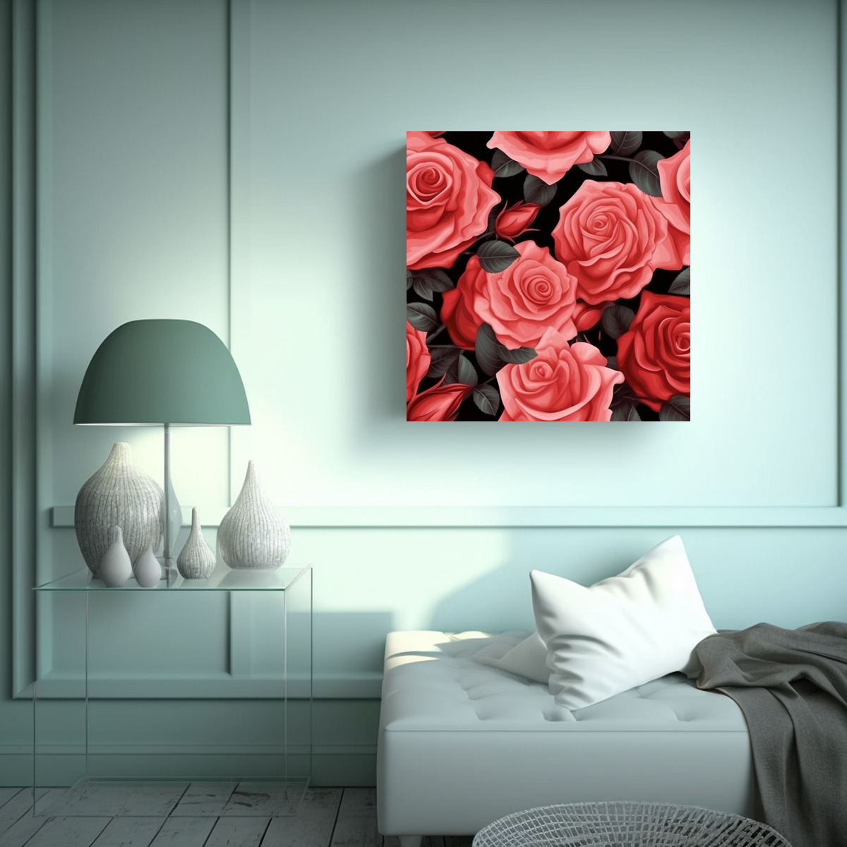 LIENZO REALISTA DE ROSAS ROJAS Y ROSADAS PARA 70X70 CM - 2