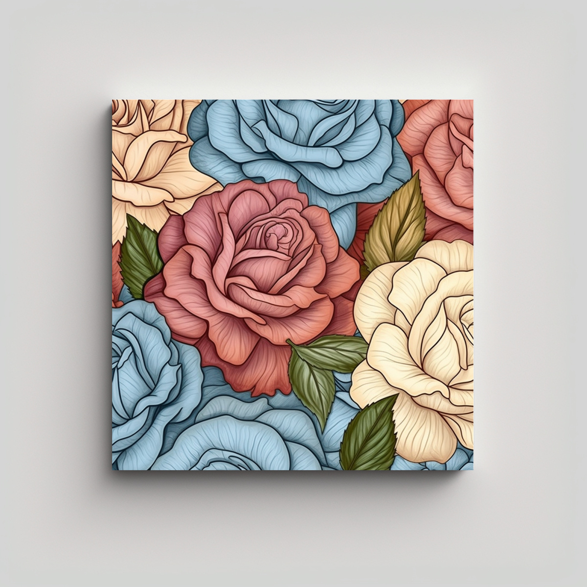 LIENZO MODERNO DE ROSAS DETALLADAS EN ARTE LINEAL 90X90 CM - 1