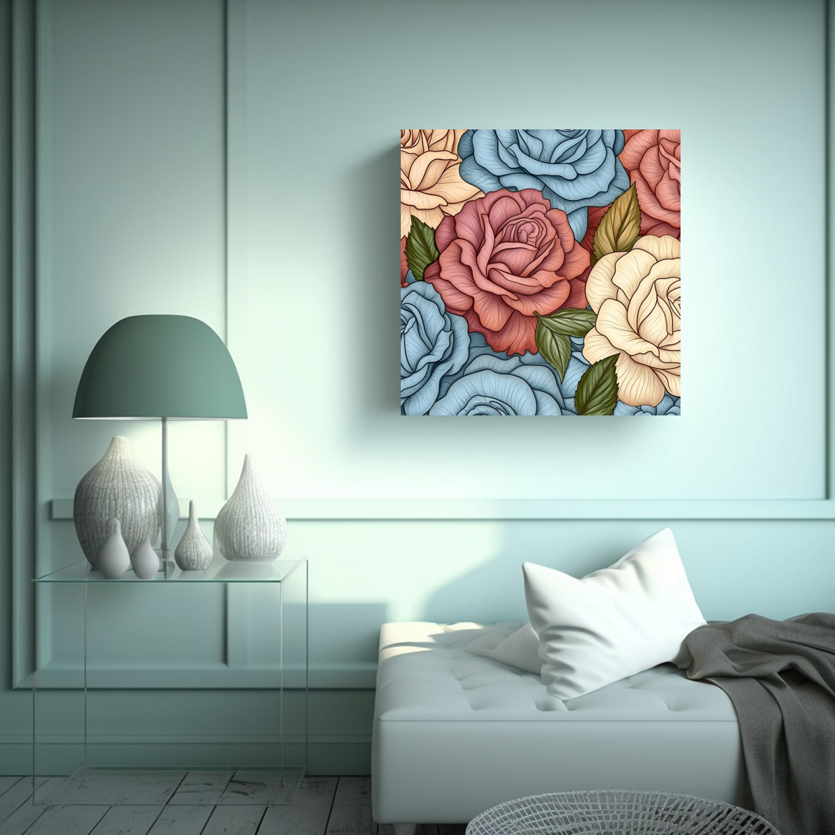 LIENZO MODERNO DE ROSAS DETALLADAS EN ARTE LINEAL 90X90 CM - 2