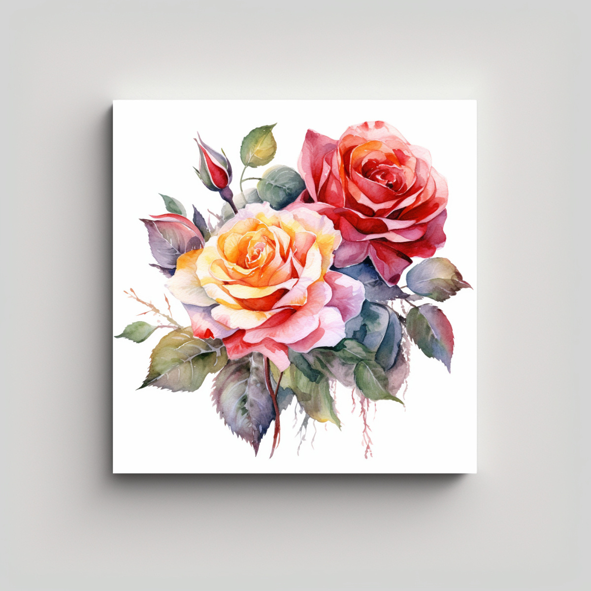 CLIPART ACUARELA DE RAMO DE ROSAS EN BASTIDOR 50X50 CM - 1