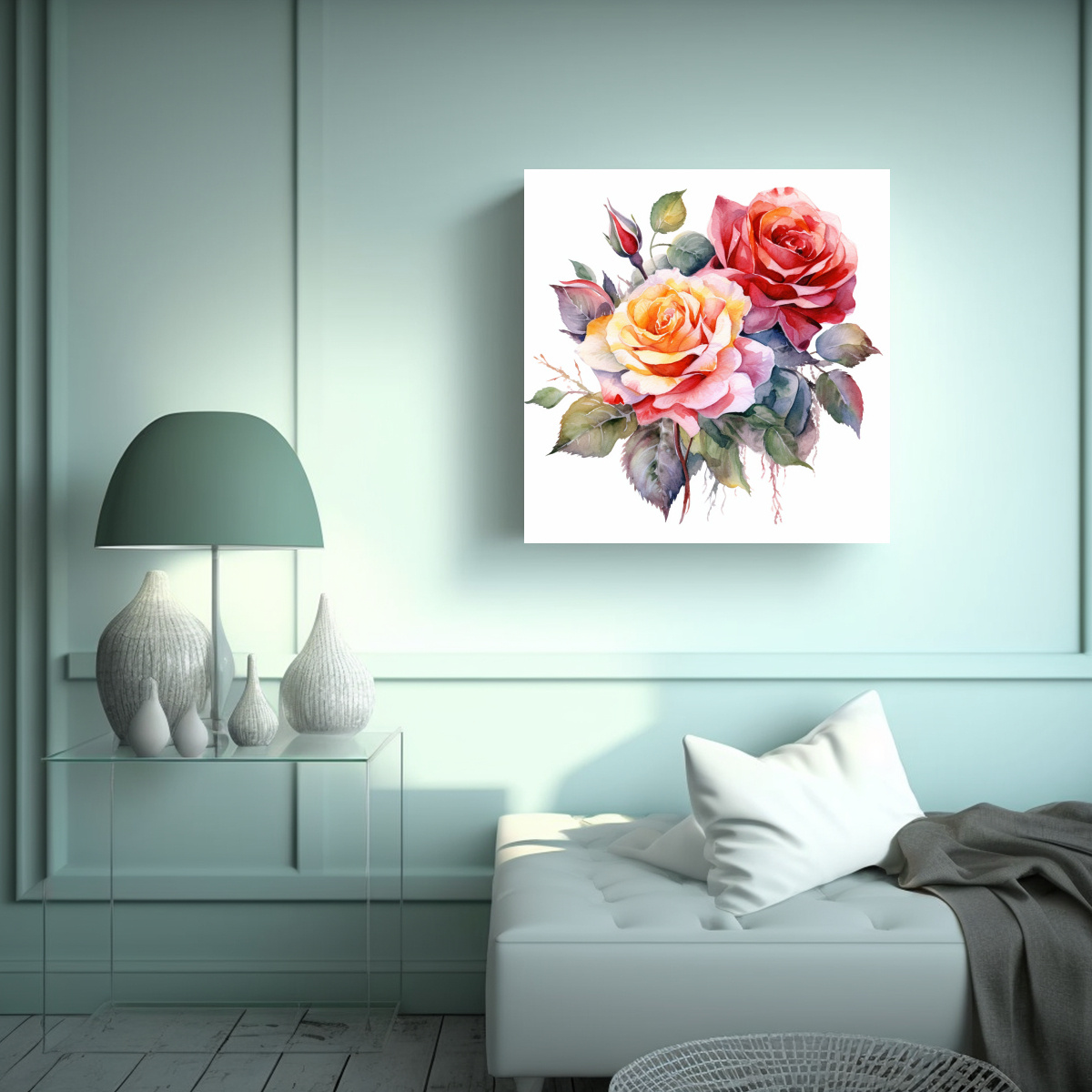 CLIPART ACUARELA DE RAMO DE ROSAS EN BASTIDOR 50X50 CM - 2