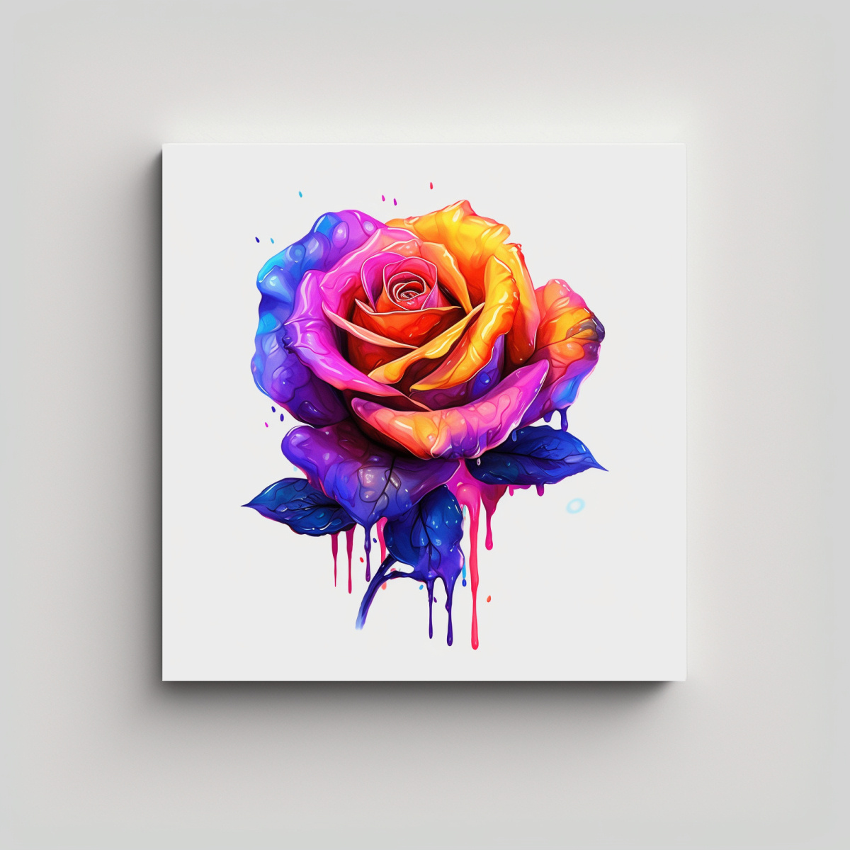 ILUSTRACIÓN CANVA DE ROSA COLORIDA EN FONDO 40X40 CM - 1