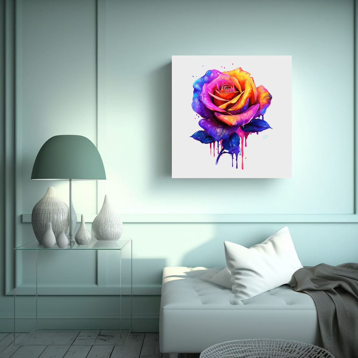 ILUSTRACIÓN CANVA DE ROSA COLORIDA EN FONDO 40X40 CM - 2