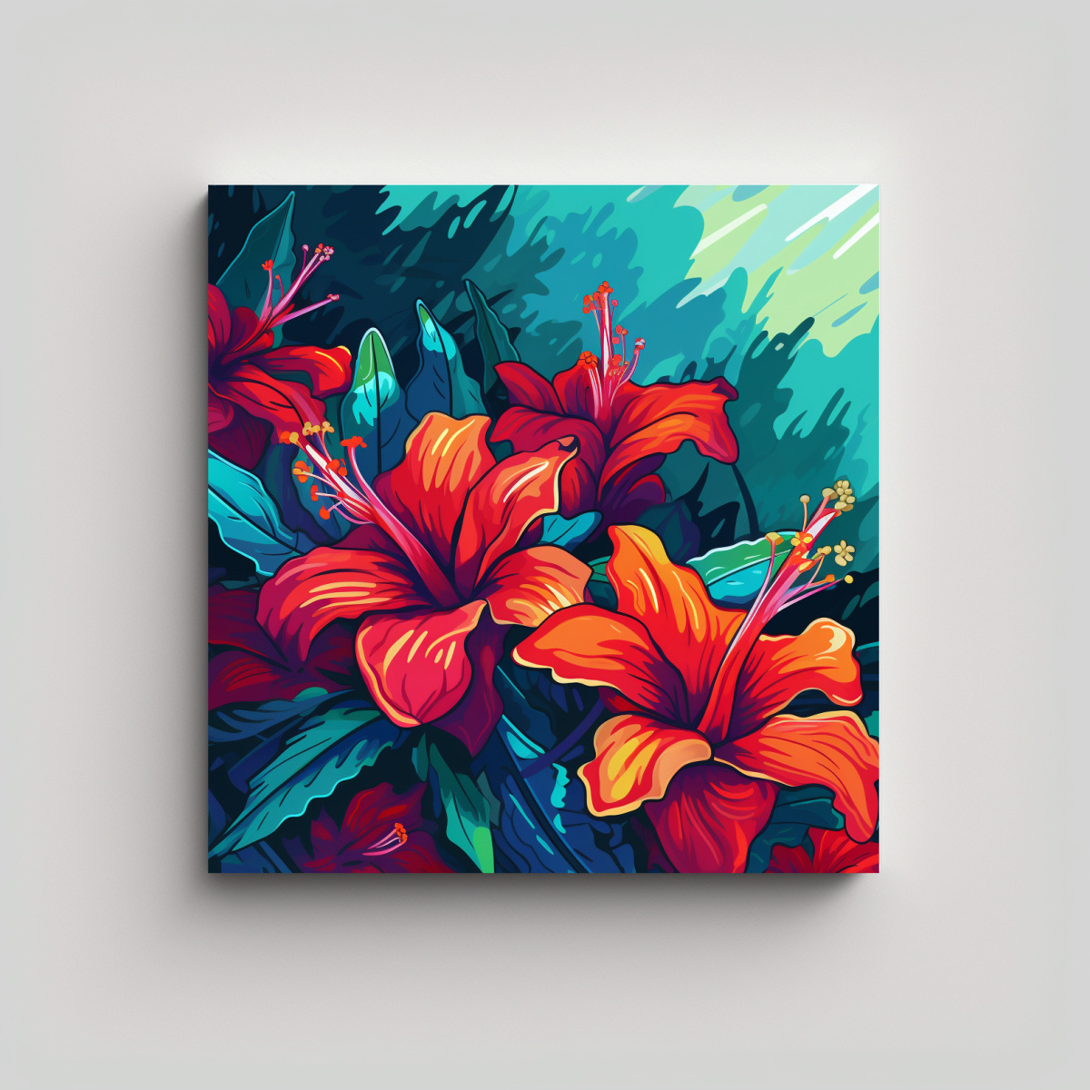 CANVA DE FLORES HAWAIANAS: ILUSTRACIÓN VÍVIDA 40X40 CM - 1