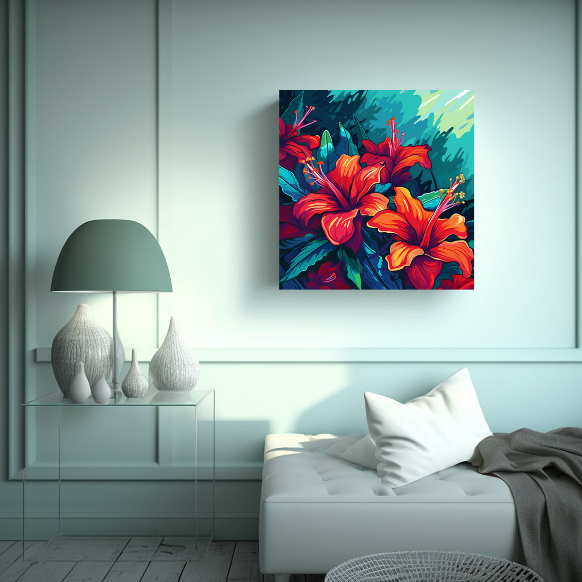 CANVA DE FLORES HAWAIANAS: ILUSTRACIÓN VÍVIDA 40X40 CM - 2