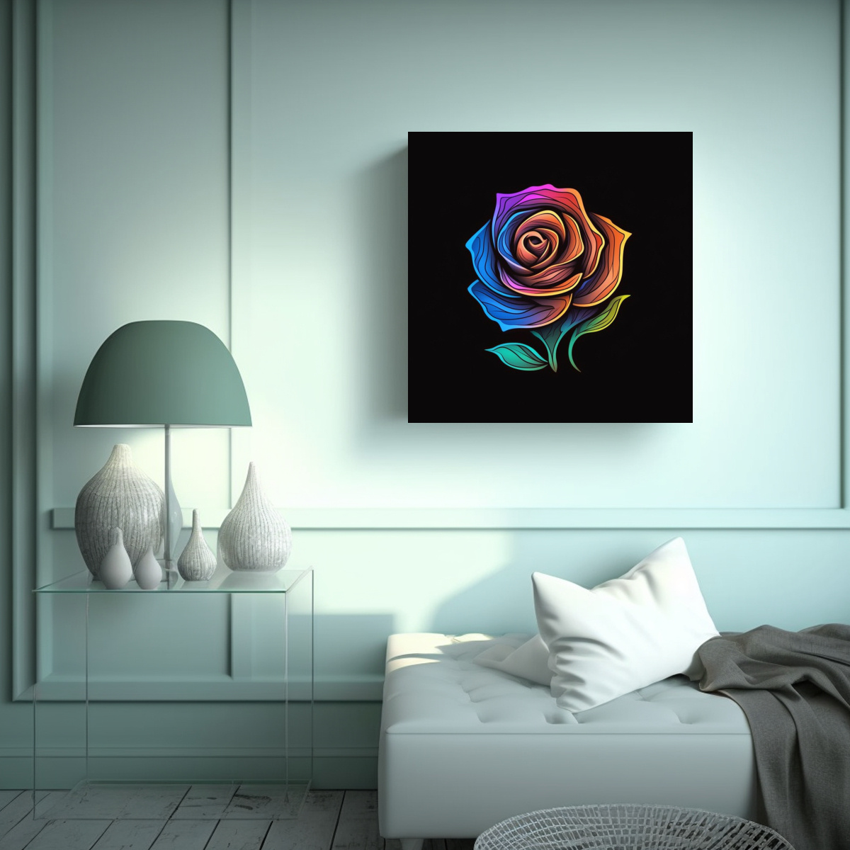BASTIDOR DE ROSA ARCOÍRIS ABSTRACTO BOHO: 90X90 CM - 2