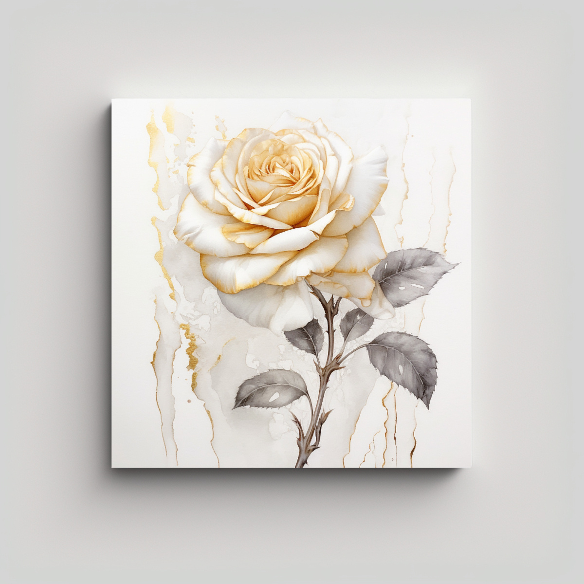 CUADRO DECORATIVO: FIGURAS DE ROSA BLANCA DORADA 90X90 CM - 1