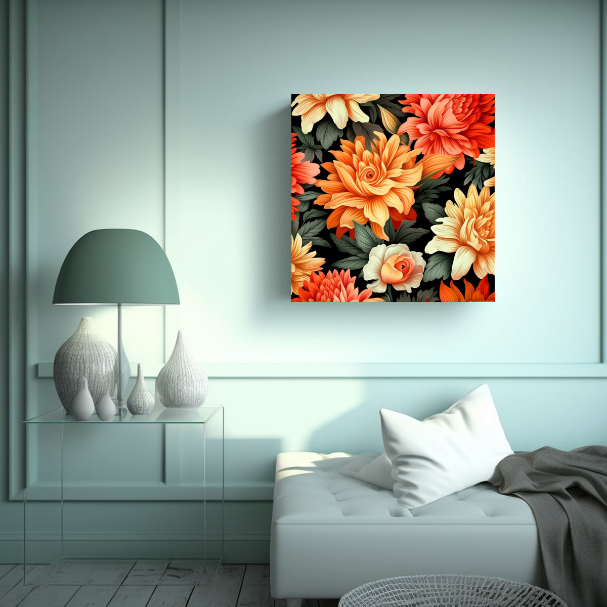 MURALES DE LIENZO CON PATRÓN FLORAL HERMOSO Y 100X100 CM - 2