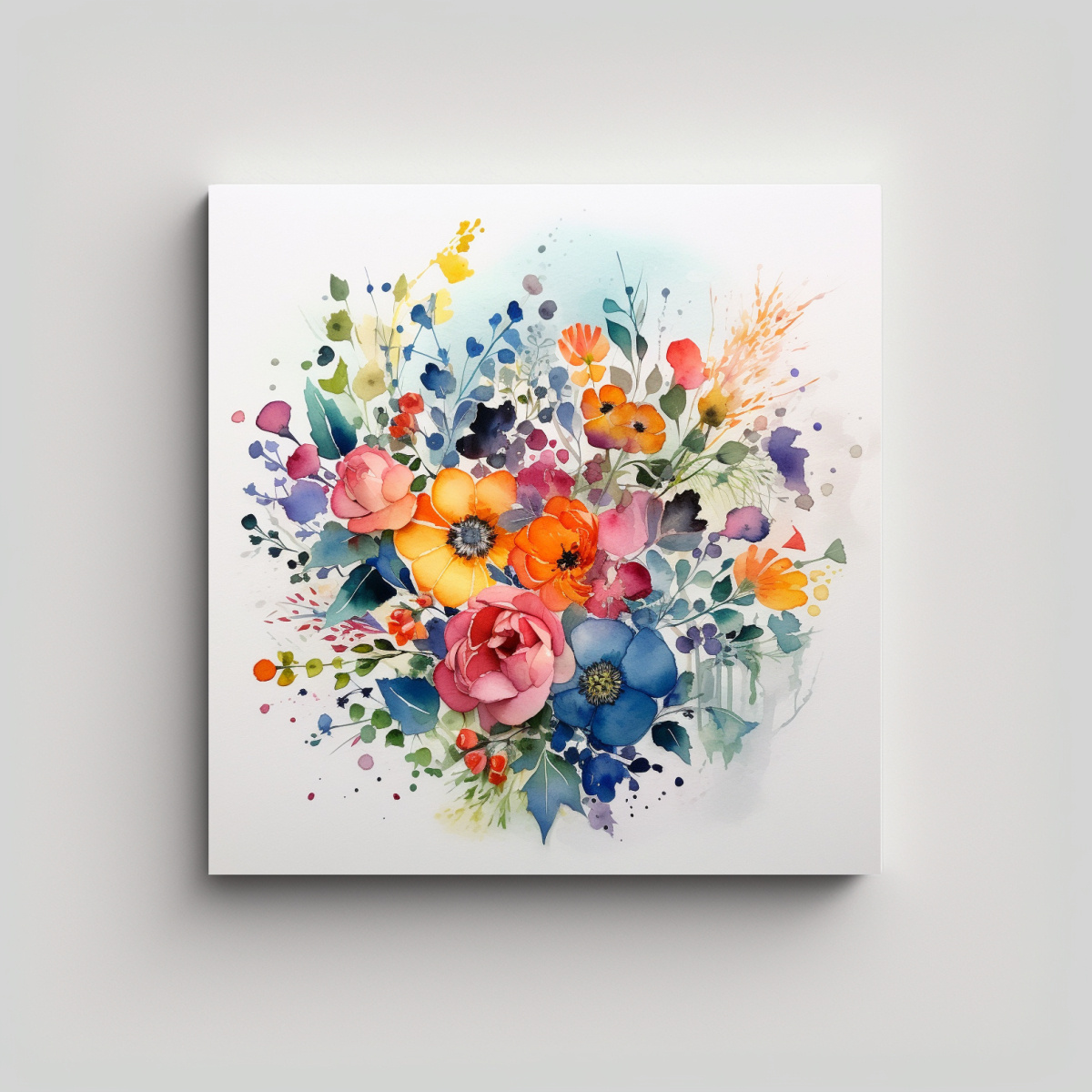 COMPOSICIÓN DINÁMICA DE FLORES EN ACUARELA: 50X50 CM - 1
