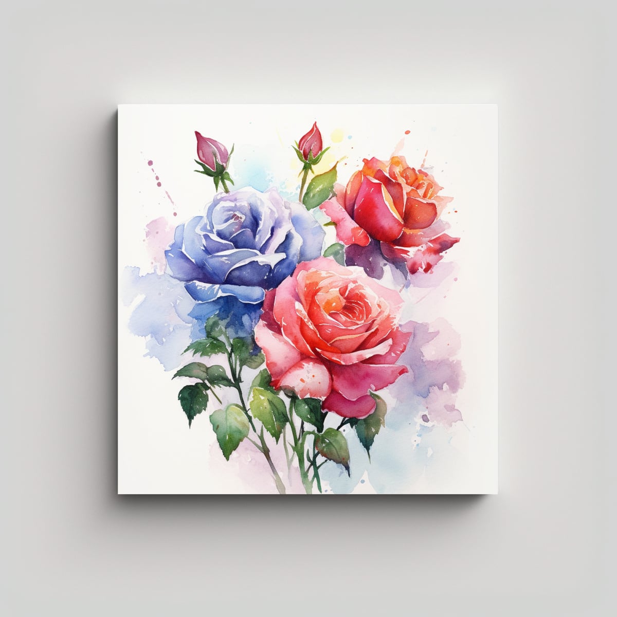 CUADRO INNOVADOR DE ROSAS EN ACUARELA SOBRE FONDO 70X70 CM - 1
