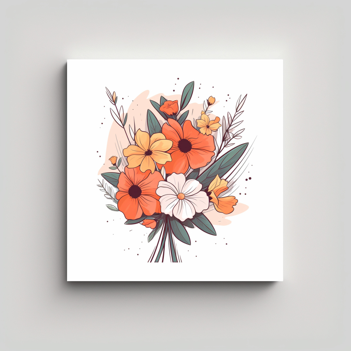 ARTE MINIMALISTA DE BOUQUET DE FLORES EN COLORES 70X70 CM - 1