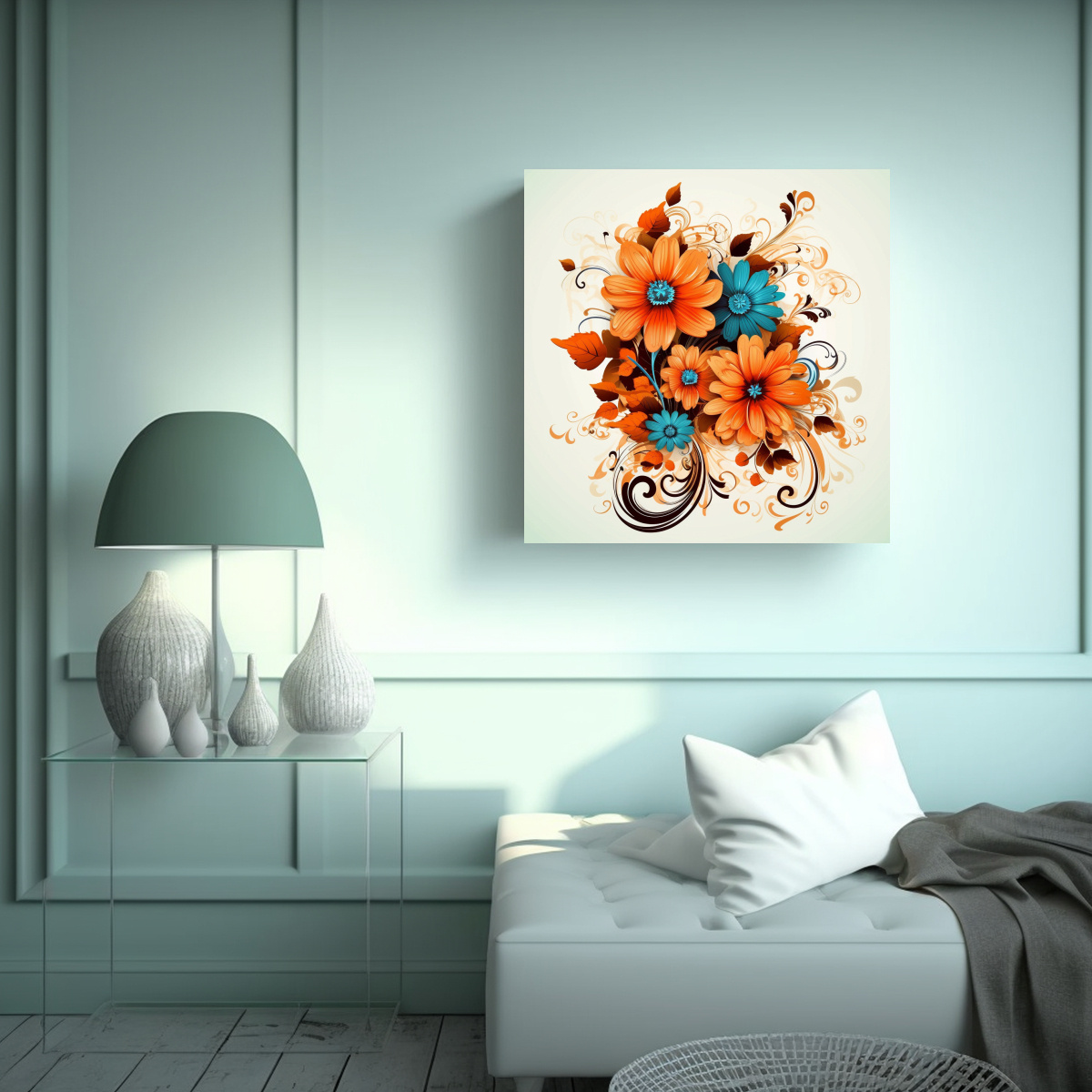 EXPOSICIÓN DE CUADRO DE DIBUJO: FLORES EN VECTOR 20X20 CM - 2