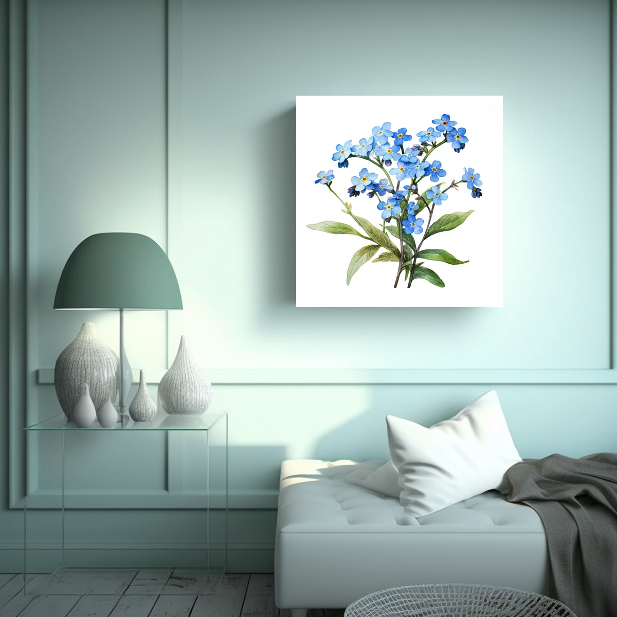 ARTE URBANO VINTAGE DE MYOSOTIS EN ACUARELA 70X70 CM - 2