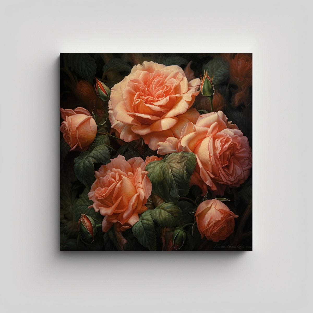COMPOSICIÓN DINÁMICA DE ROSAS ILUSTRADAS: ARTE 70X70 CM - 1