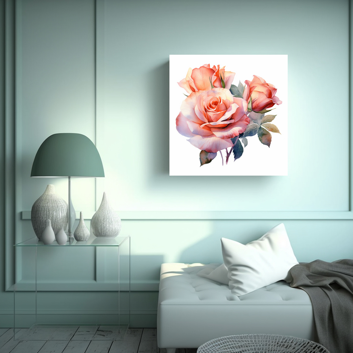 ARTE FLORAL REALISTA EN ACUARELA: DISEÑO 70X70 CM - 2