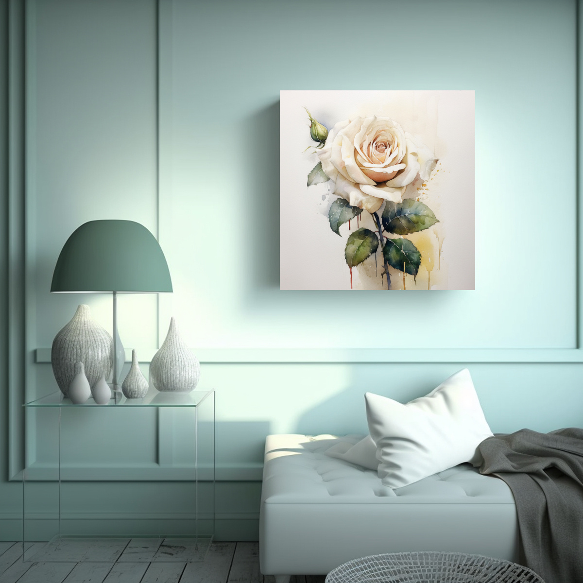 CUADRO DECORATIVO STREET ART DE ROSA BLANCA EN 100X100 CM - 2